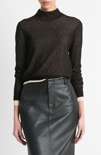 Vince Double Layer Mock Neck Sweater In Black/white Sand
