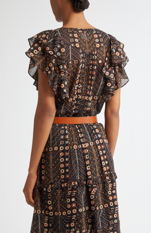 Isabel Marant Étoile Madrana Print Flutter Sleeve Top In Faded Black