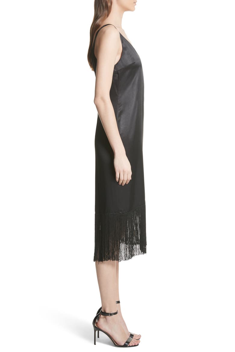Fringe Silk Midi Dress, Alternate, color, BLACK