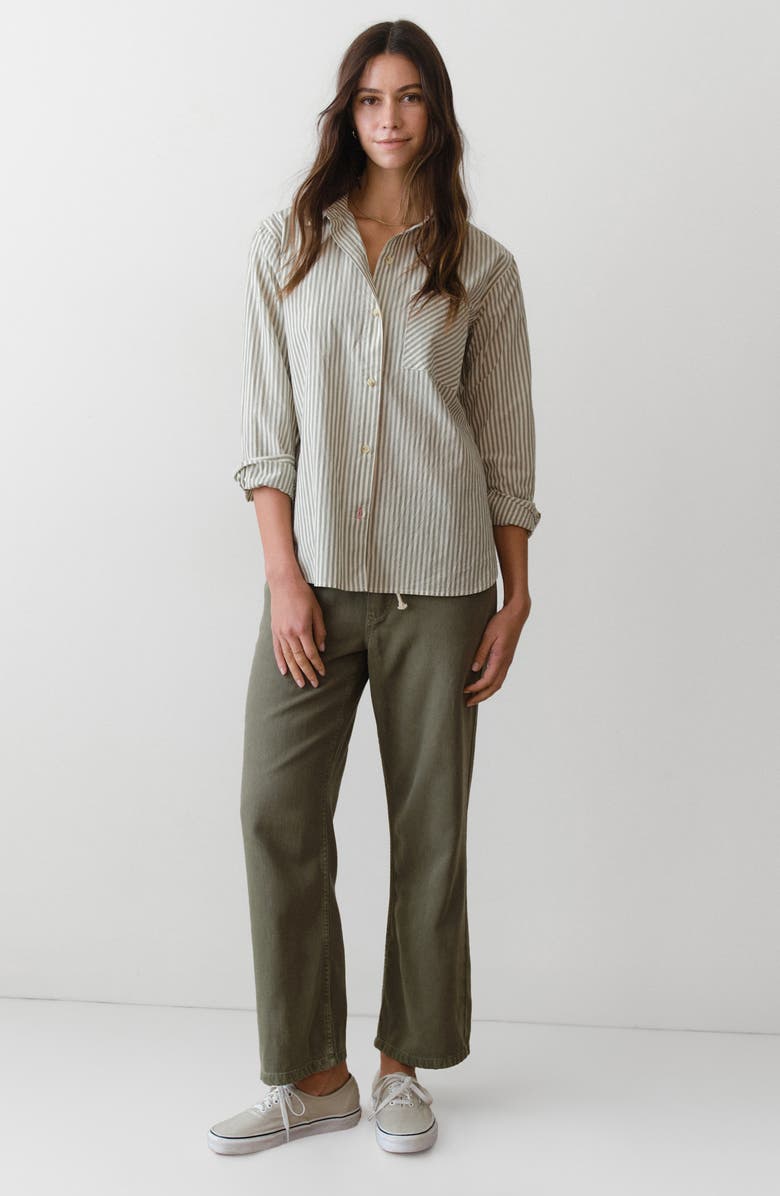 Marine Layer Jane California Relaxed Stripe Cotton Poplin Button-Up Shirt, Alternate, color, Olive Stripe