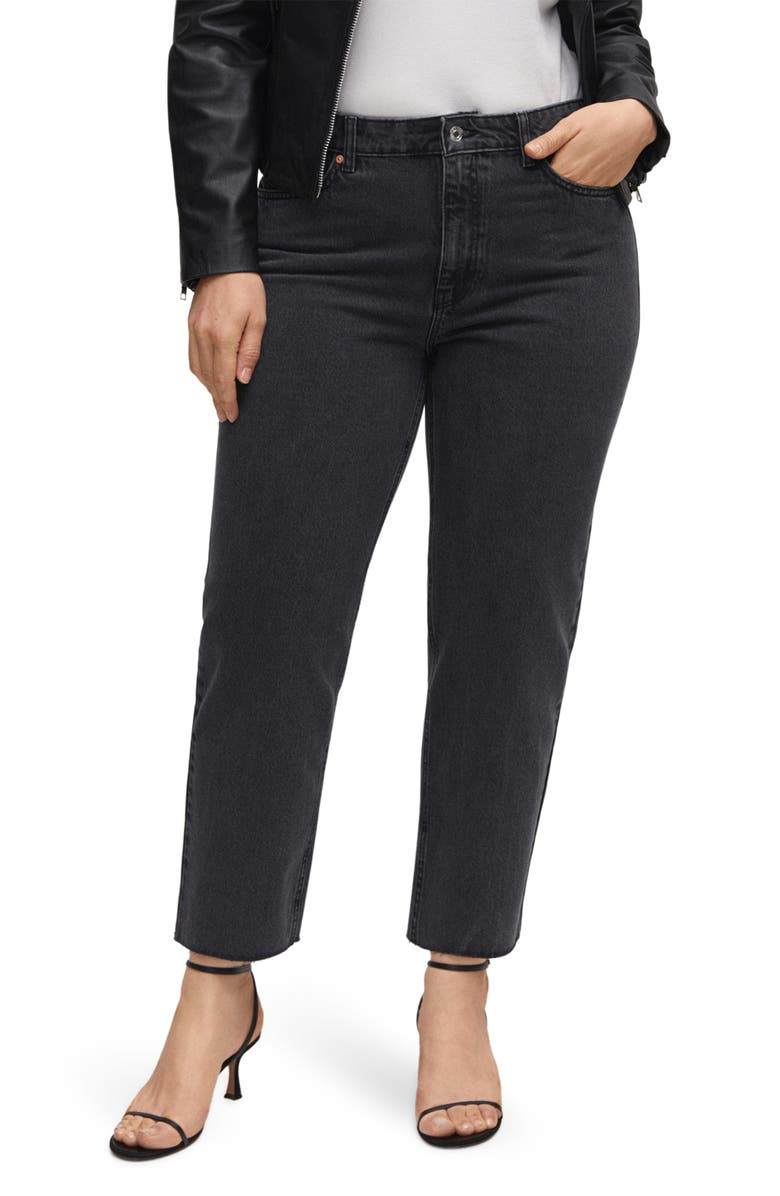 MANGO Raw Hem Crop Straight Leg Jeans, Alternate, color, 