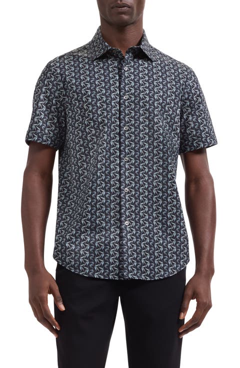 Miles OoohCotton® Leaf Print Short Sleeve Button-Up Shirt
