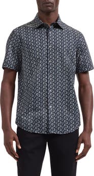Bugatchi Miles OoohCotton® Leaf Print Short Sleeve Button-Up Shirt