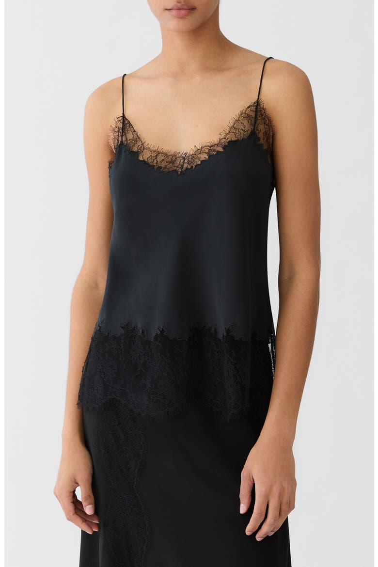 Silk Camisole with Lace Detail, Main, color, BLACK