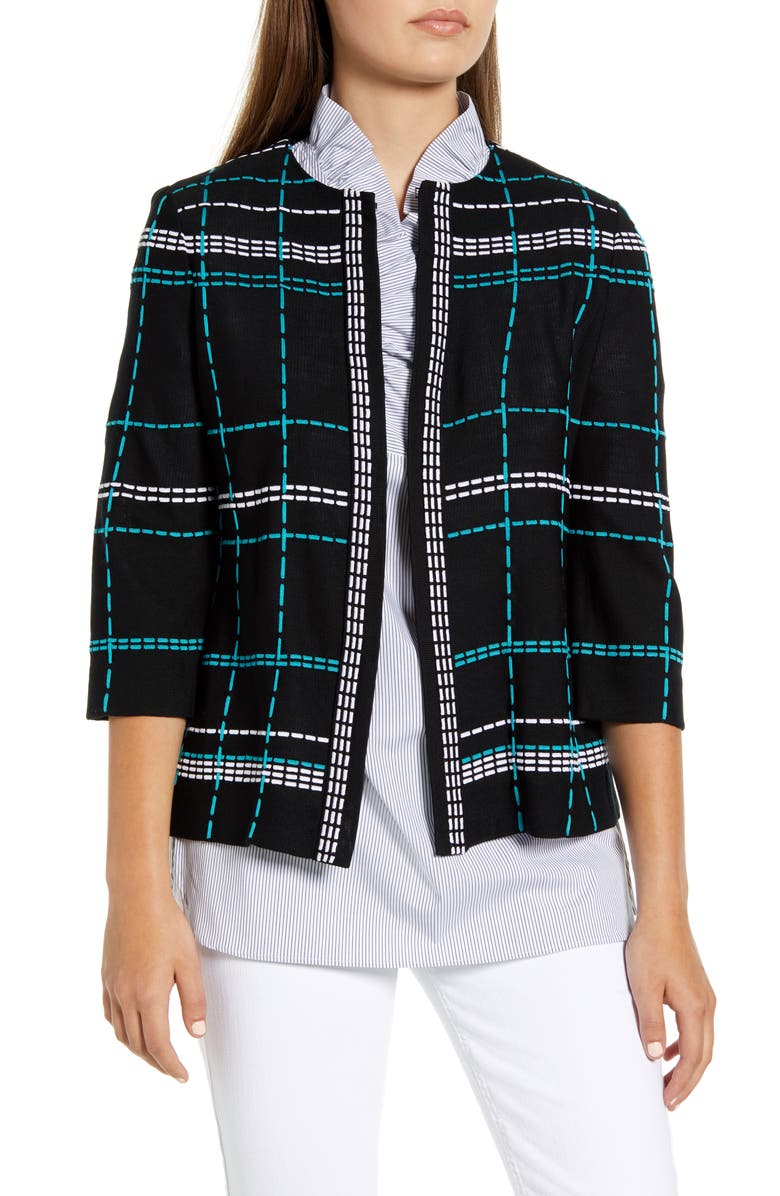 Ming Wang Pickstitch Plaid Boxy Jacket, Main, color,