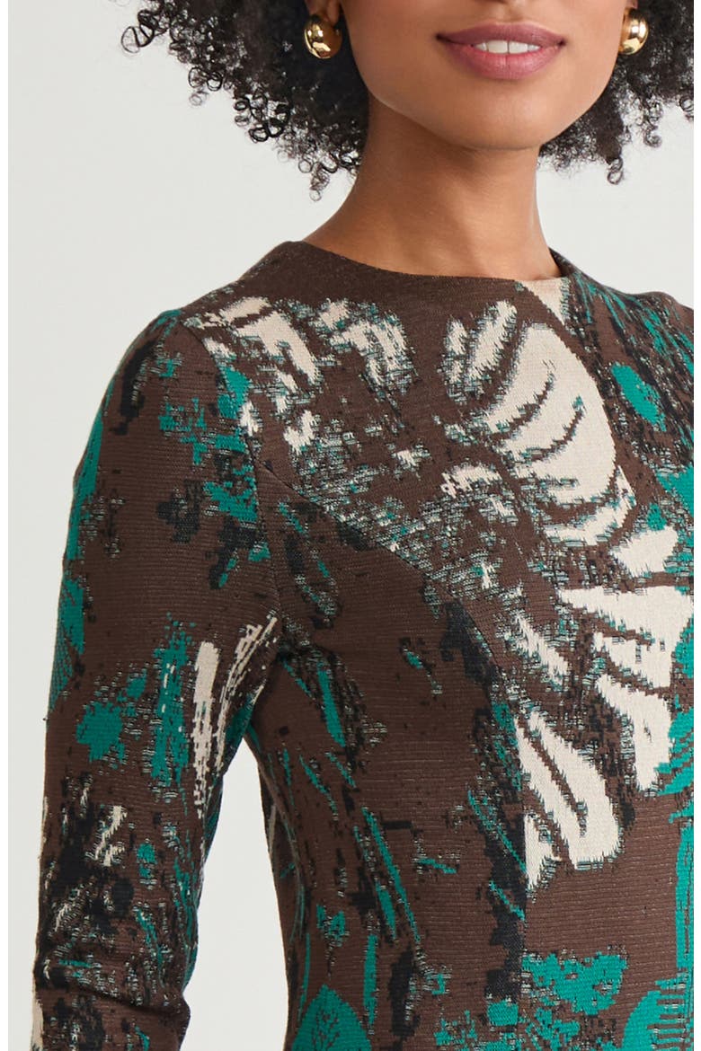 Floral Jacquard Long Sleeve Knit Dress, Alternate, color, EVEREST/ DARK UMBER/ BLACK