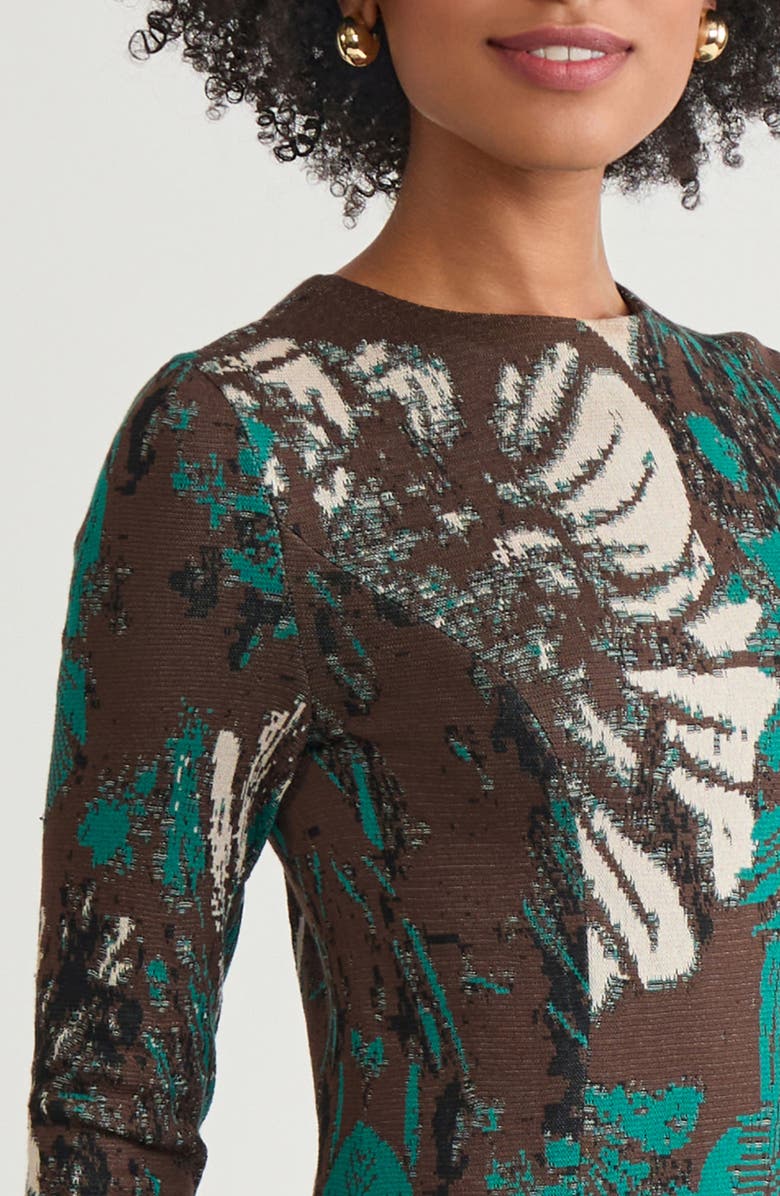 Ming Wang Floral Jacquard Long Sleeve Knit Dress, Alternate, color, Everest/ Dark Umber/ Black