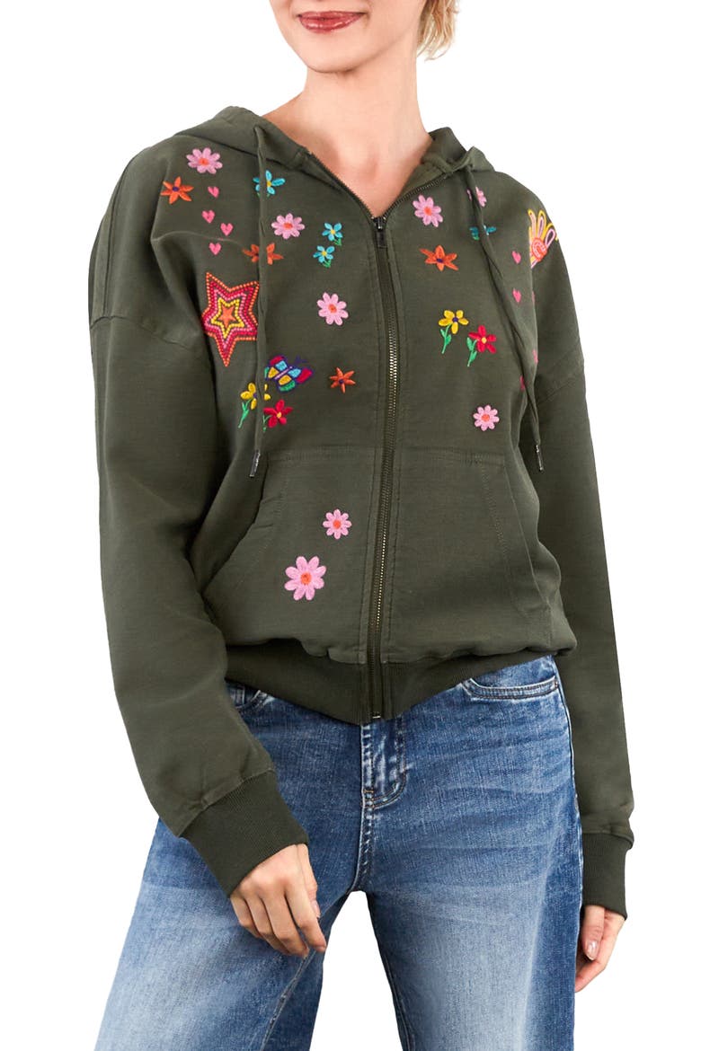 Sketchbook Embroidered Zip-Up Graphic Hoodie, Main, color, OLIVE