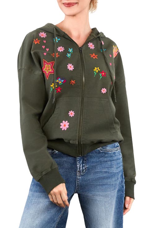 Sketchbook Embroidered Zip-Up Graphic Hoodie