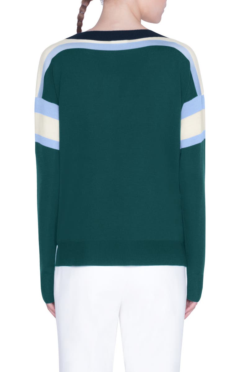 Akris punto Stripe V-Neck Merino Wool Sweater, Alternate, color,