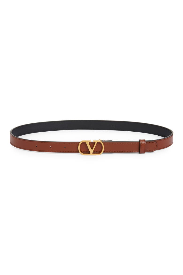 VLOGO Signature Leather Belt, Main, color, CARAMEL