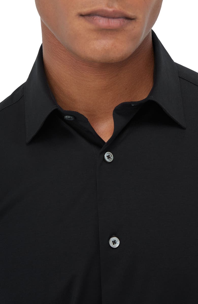Bugatchi Miles OoohCotton<sup>®</sup> Solid Short Sleeve Button-Up Shirt, Alternate, color, Black