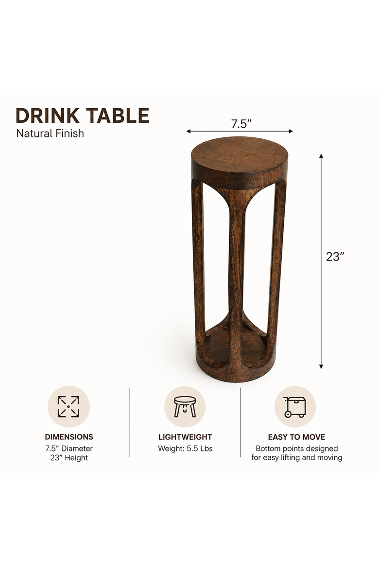 Mango Wood Handmade Round Drink Table, Alternate, color, Natural Brown