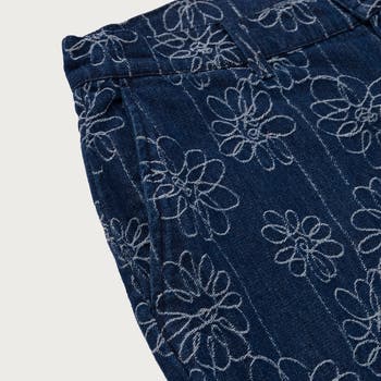 Floral Jacquard Denim Utility Pants