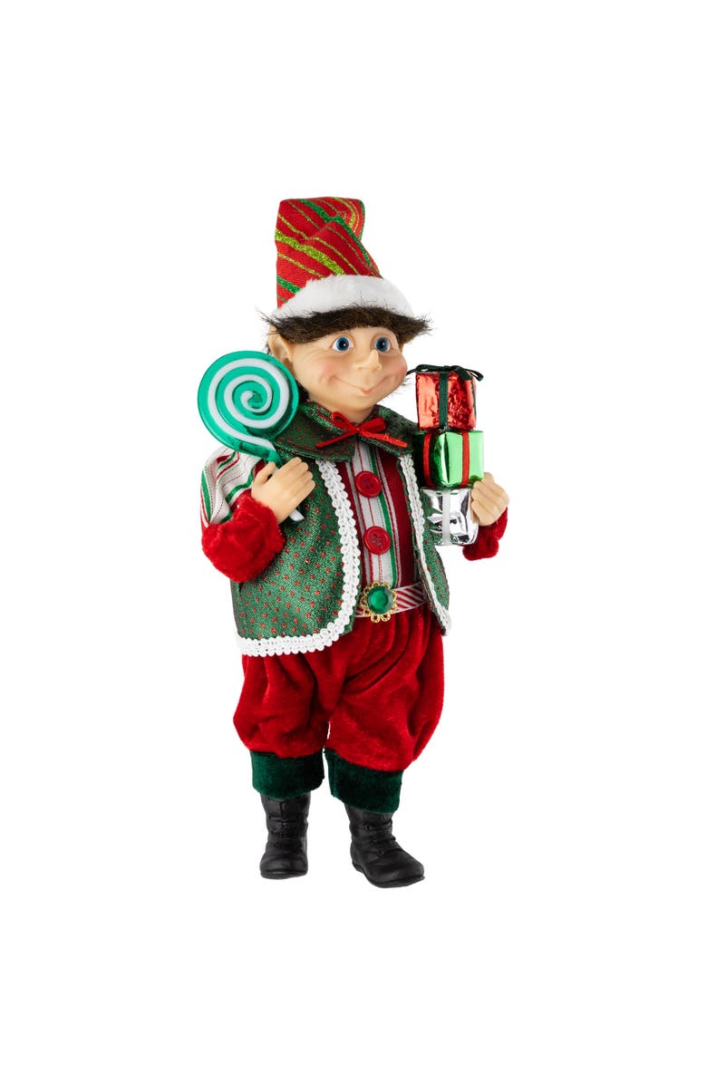 Northlight Lollipop Elf with Gifts Christmas Figure - 12", Alternate, color, Green