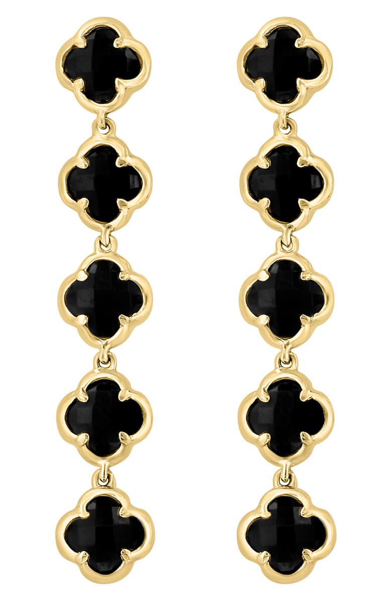 EFFY 14K Yellow Gold Onyx Clover Linear Drop Earrings, Alternate, color, Black