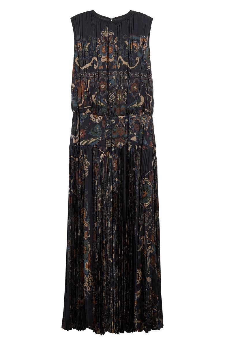 Sacai Floral Sleeveless Gathered & Pleated Dress, Alternate, color, Navy