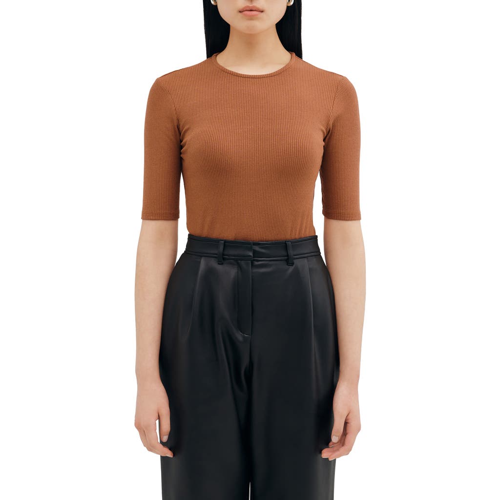 Two Lines By Marcella Seneca Rib Top In Cinnamon Brown