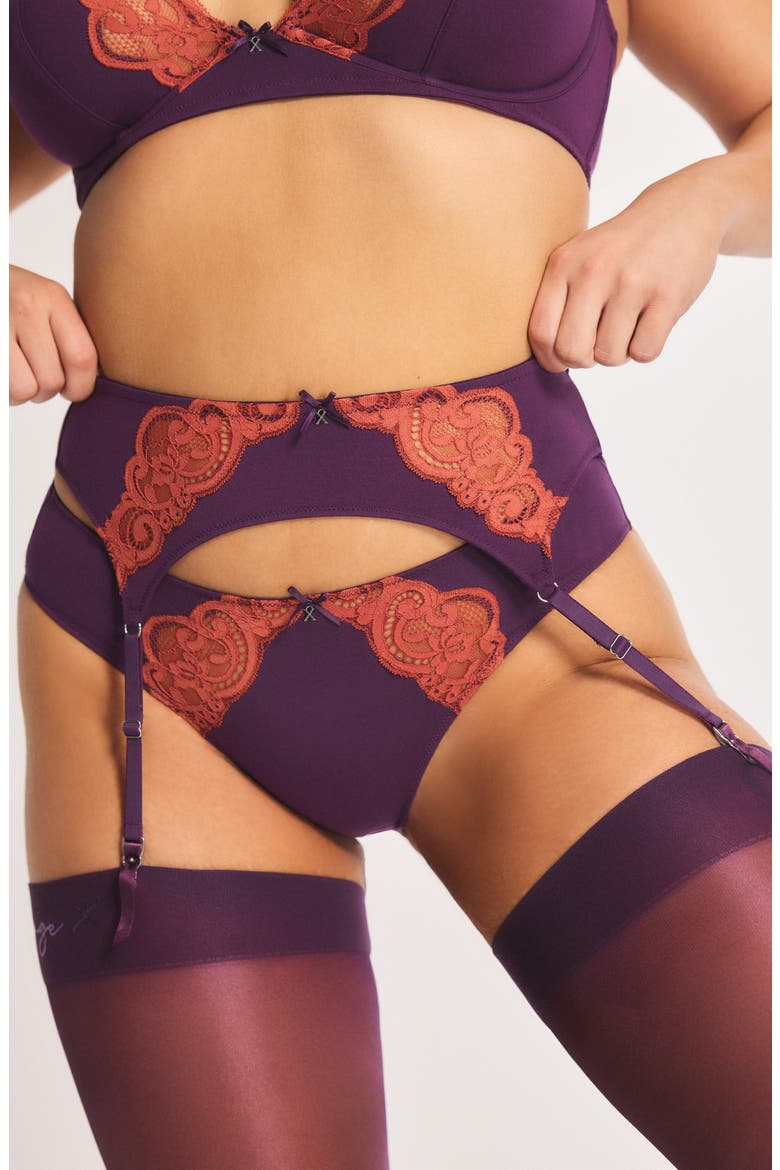 Swirly Girly Garter Belt, Alternate, color, MIDNIGHT PURPLE/ BROWN BRICK