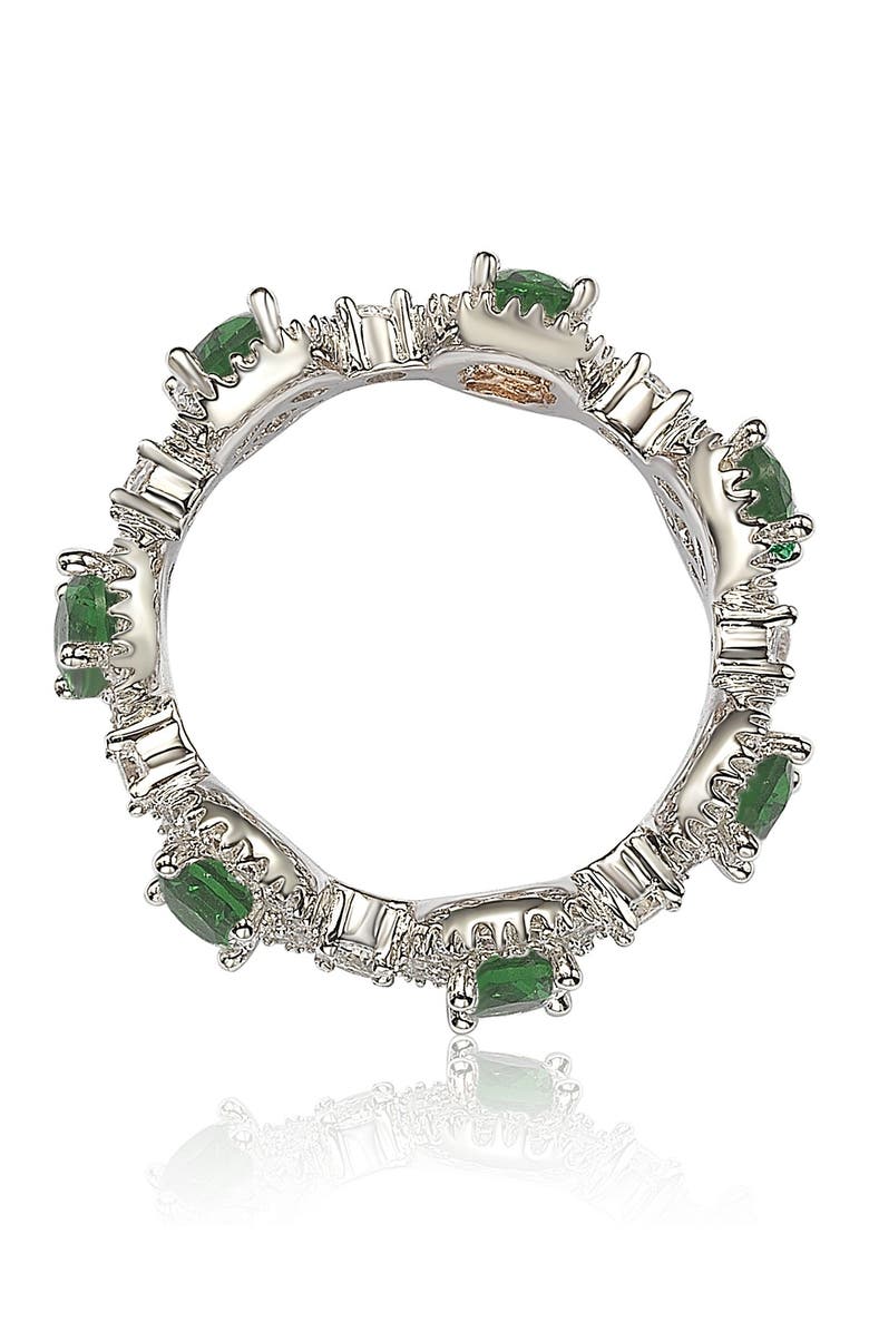 SUZY LEVIAN Sterling Silver Prong Set Green CZ & Pave Halo Station Eternity Band Ring, Alternate, color, Green