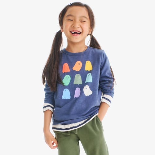Primary Kids Long Sleeve Rainbow Ghosts Tee In Blue