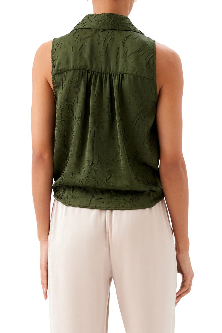 Sleeveless Tie Front Crushed Satin Top, Alternate, color, OLIVE