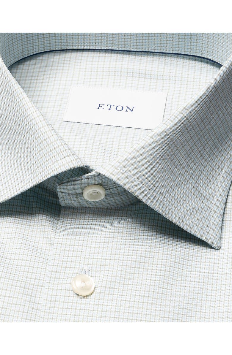 Eton Slim Fit Check Cotton Dress Shirt, Alternate, color, Light Green