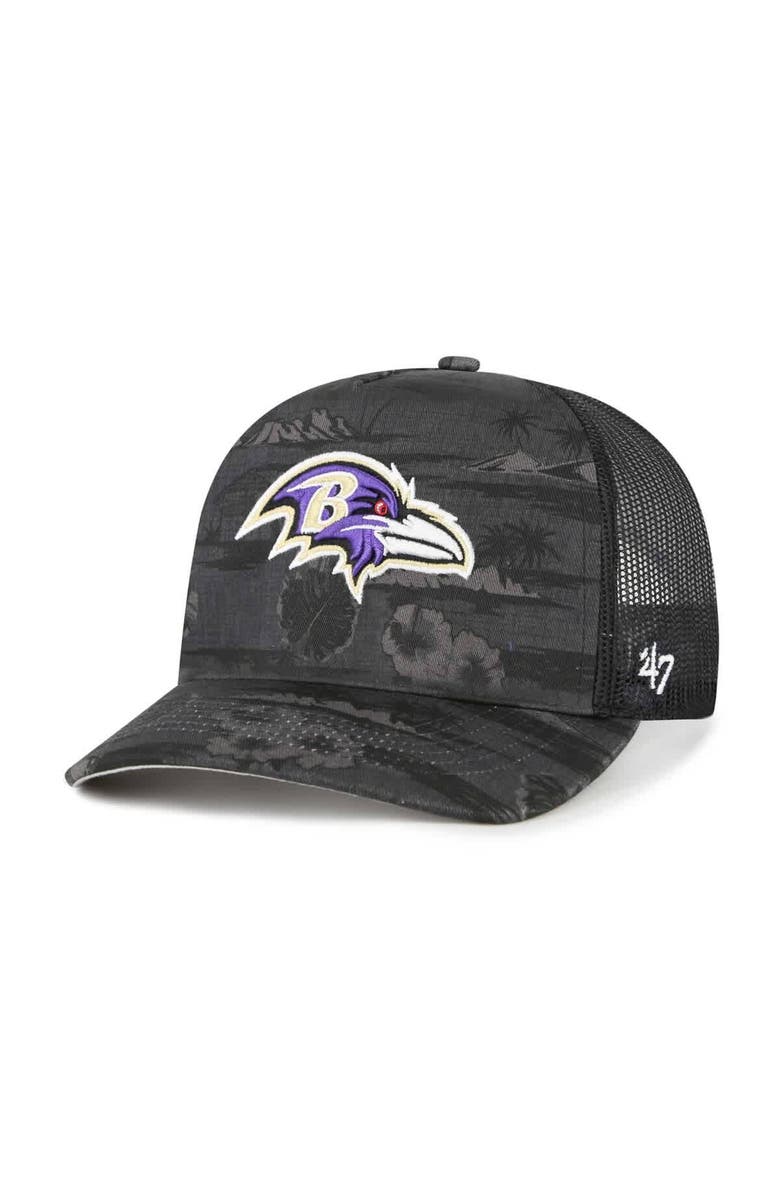 '47 Men's '47 Black Baltimore Ravens Fiji Trucker Adjustable Hat, Main, color,