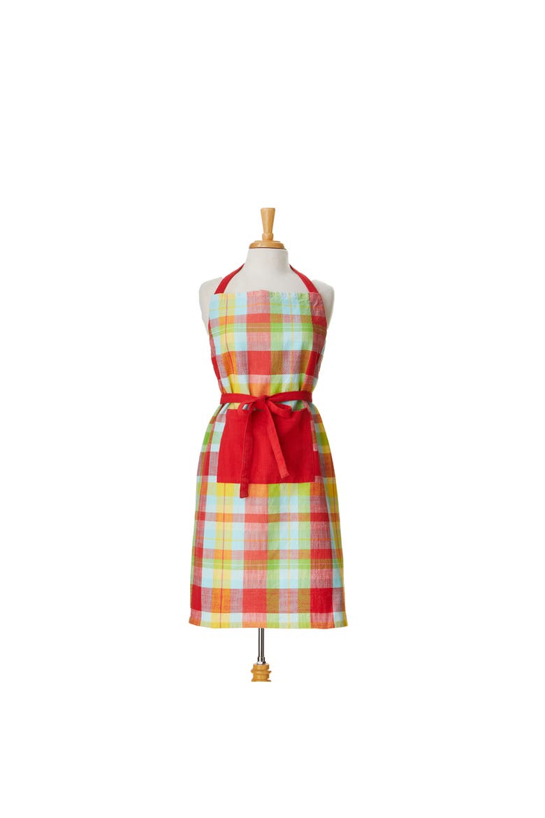 Fresh Pick Plaid Apron Multi Cotton Summer, Alternate, color, Red