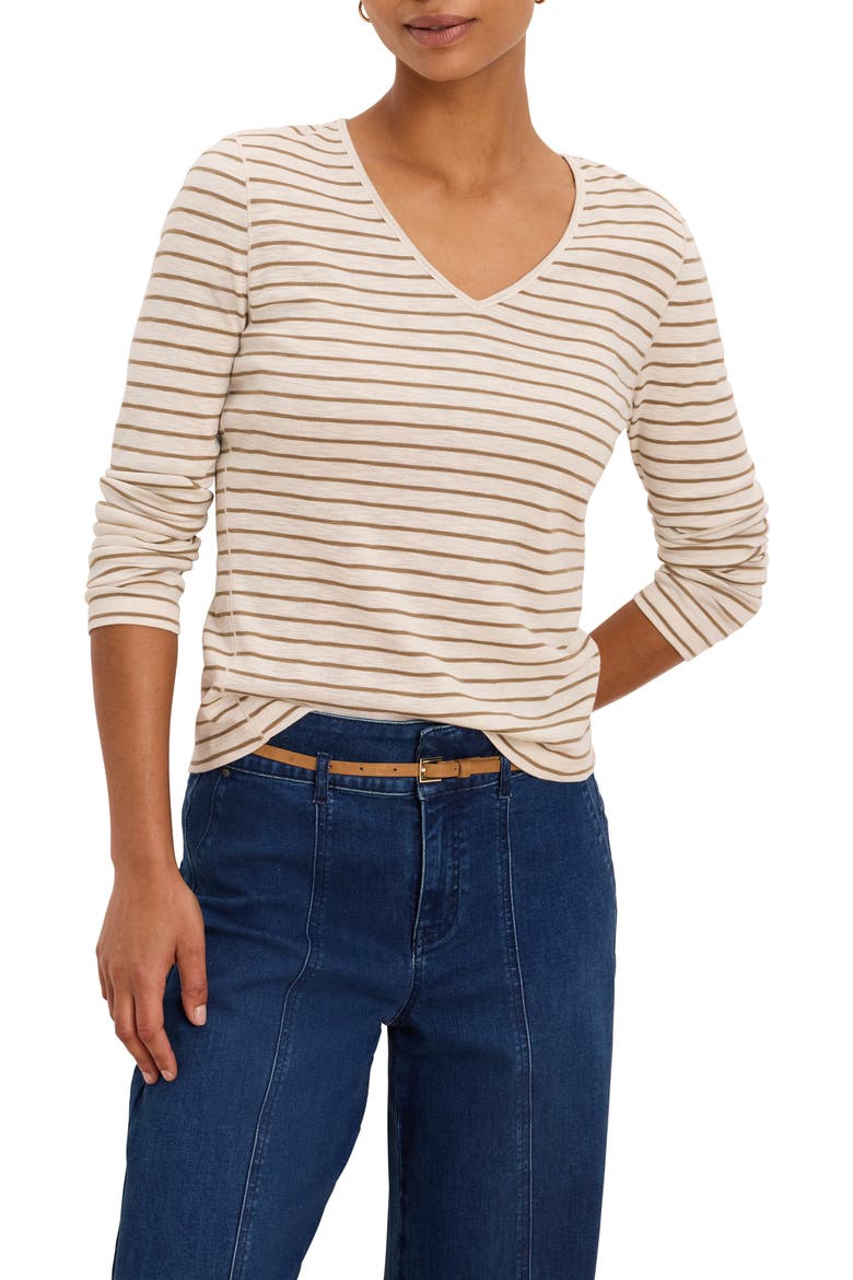 Striped V Neck T-Shirt, Main, color, CREAM MULTI