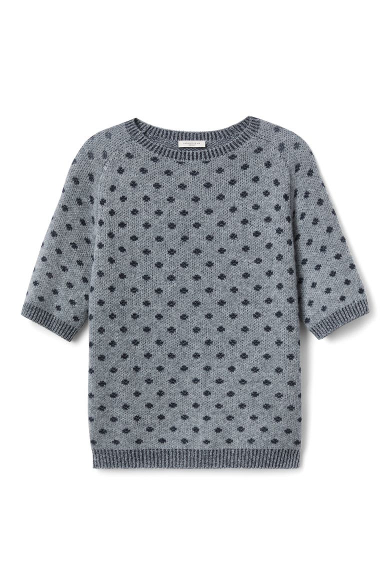 Dot Jacquard Cashmere Short Sleeve Sweater, Alternate, color, NICKELMULTI