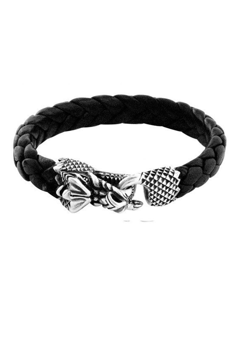 King Baby Studio Leather Bracelet with Silver Dragon Clasp, Main, color,