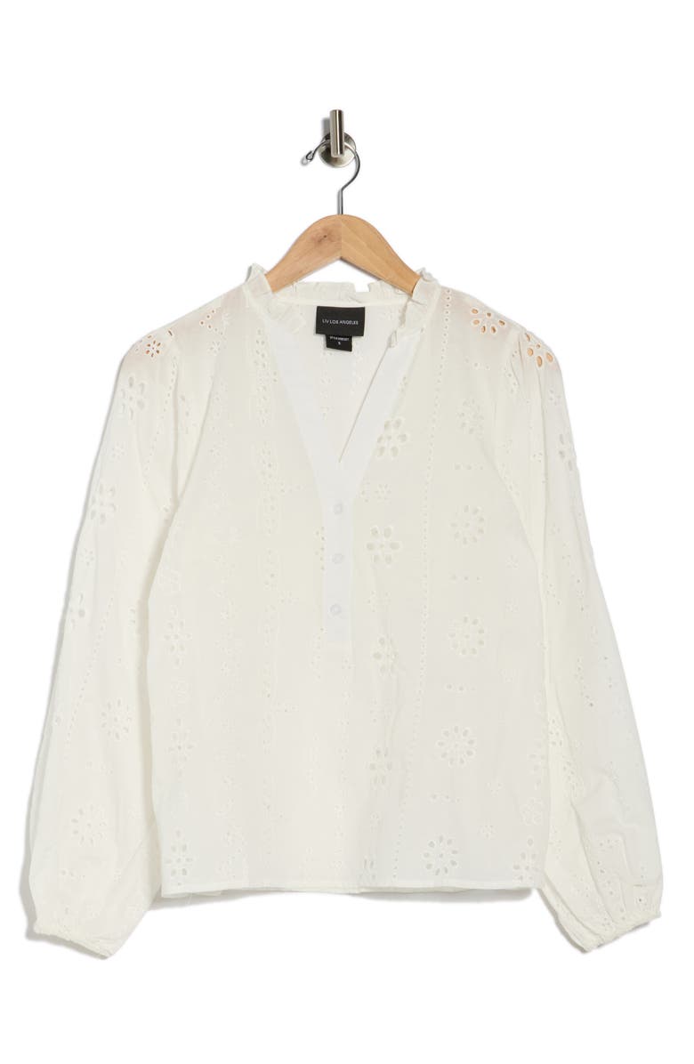 Forgotten Grace Eyelet Embroidered Button-Up Shirt, Alternate, color, White