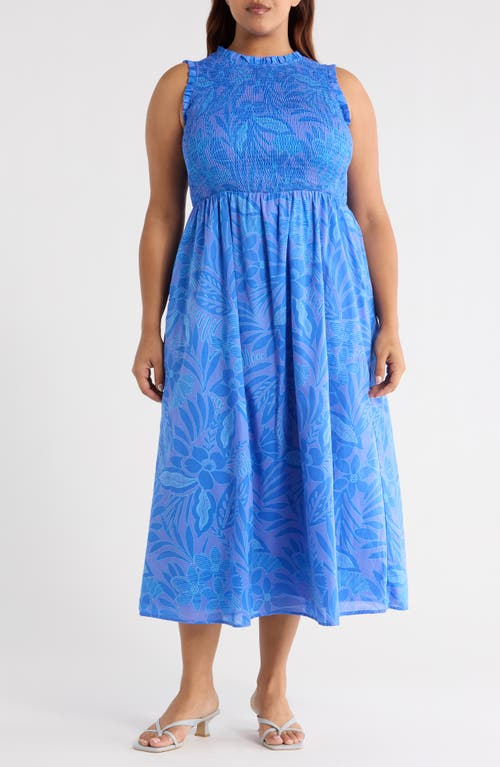 Sugarlips Floral Smocked Midi Dress In Blue