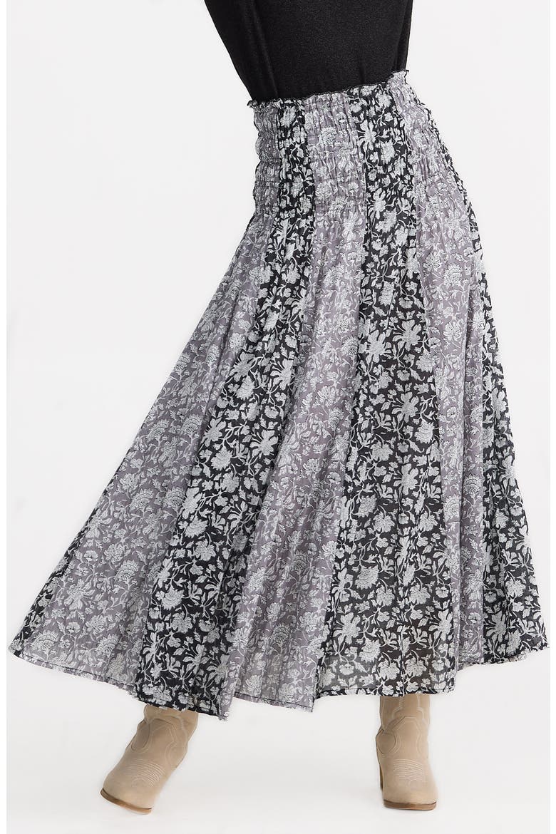 Balmoral Print Maxi Skirt, Main, color, BLACK W GREY MOON RIVER