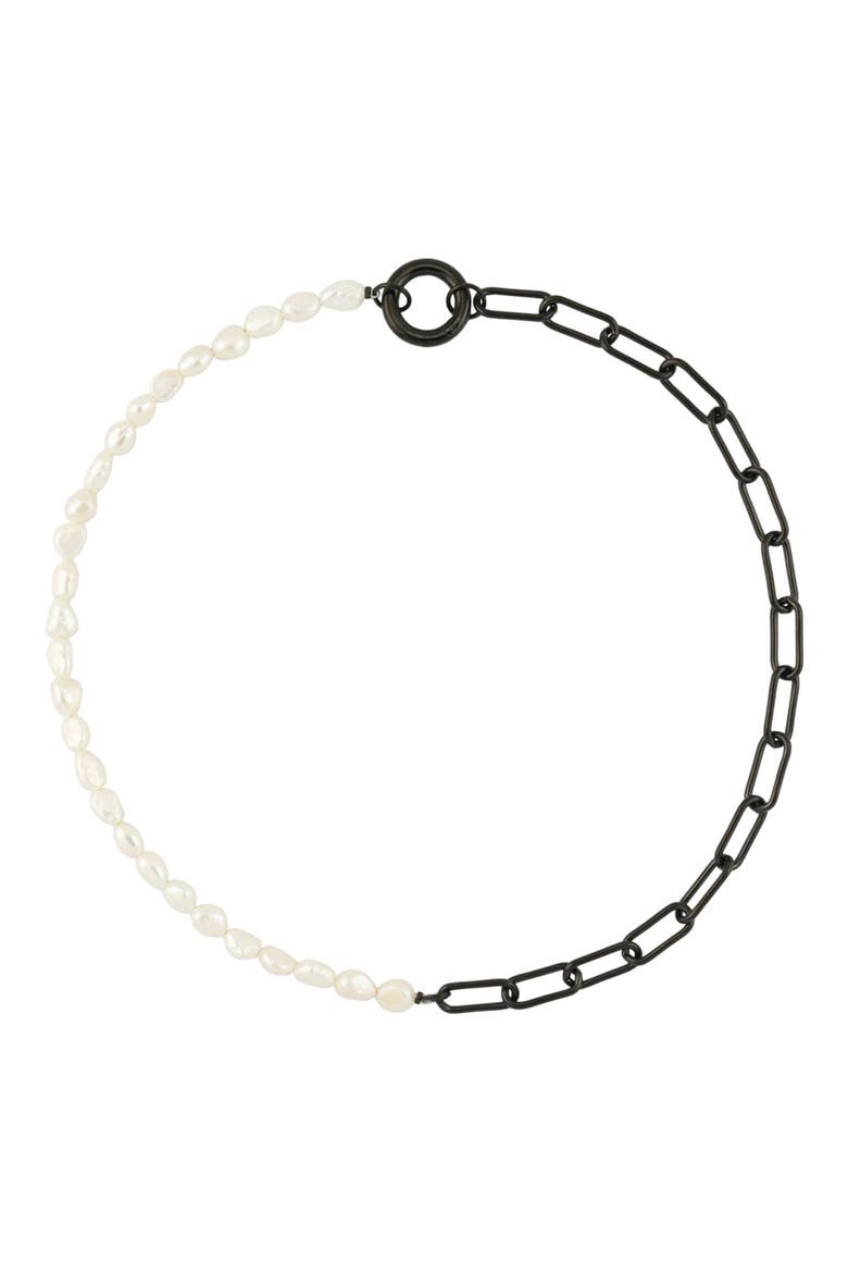 Half Chain & Cultured Pearl Necklace, Main, color, BLACK AND WHITE