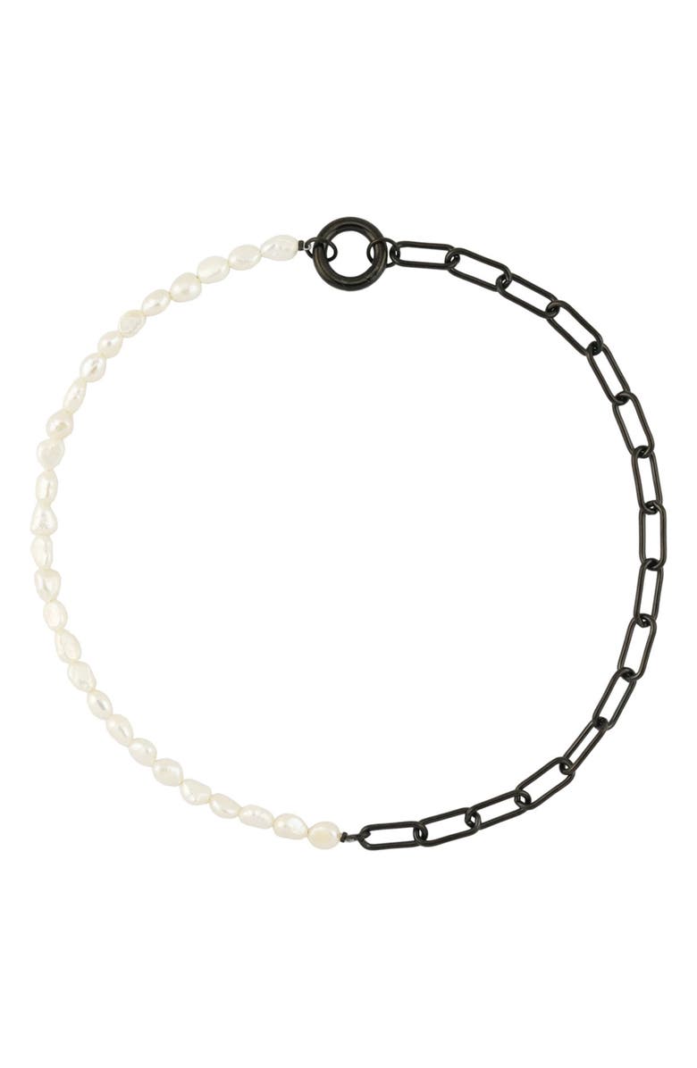 REBL Half Chain & Cultured Pearl Necklace, Main, color, Black And White