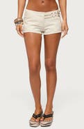 EDIKTED Ceresie Belted Low Rise Denim Micro Shorts