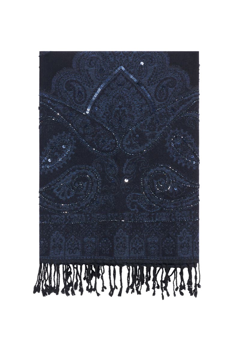 Sirine Paisley Jacquard Print Scarf, Main, color, Navy Blue