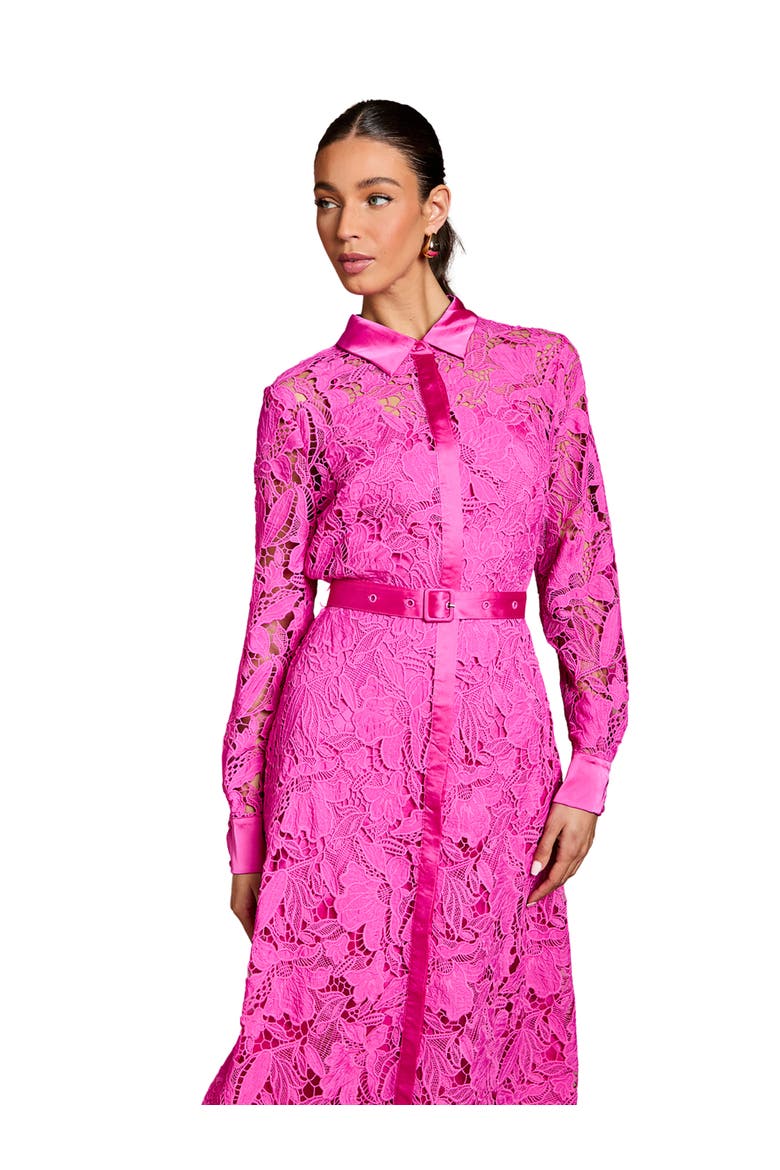 Lace Shirt Long Sleeve Dress, Alternate, color, Magenta
