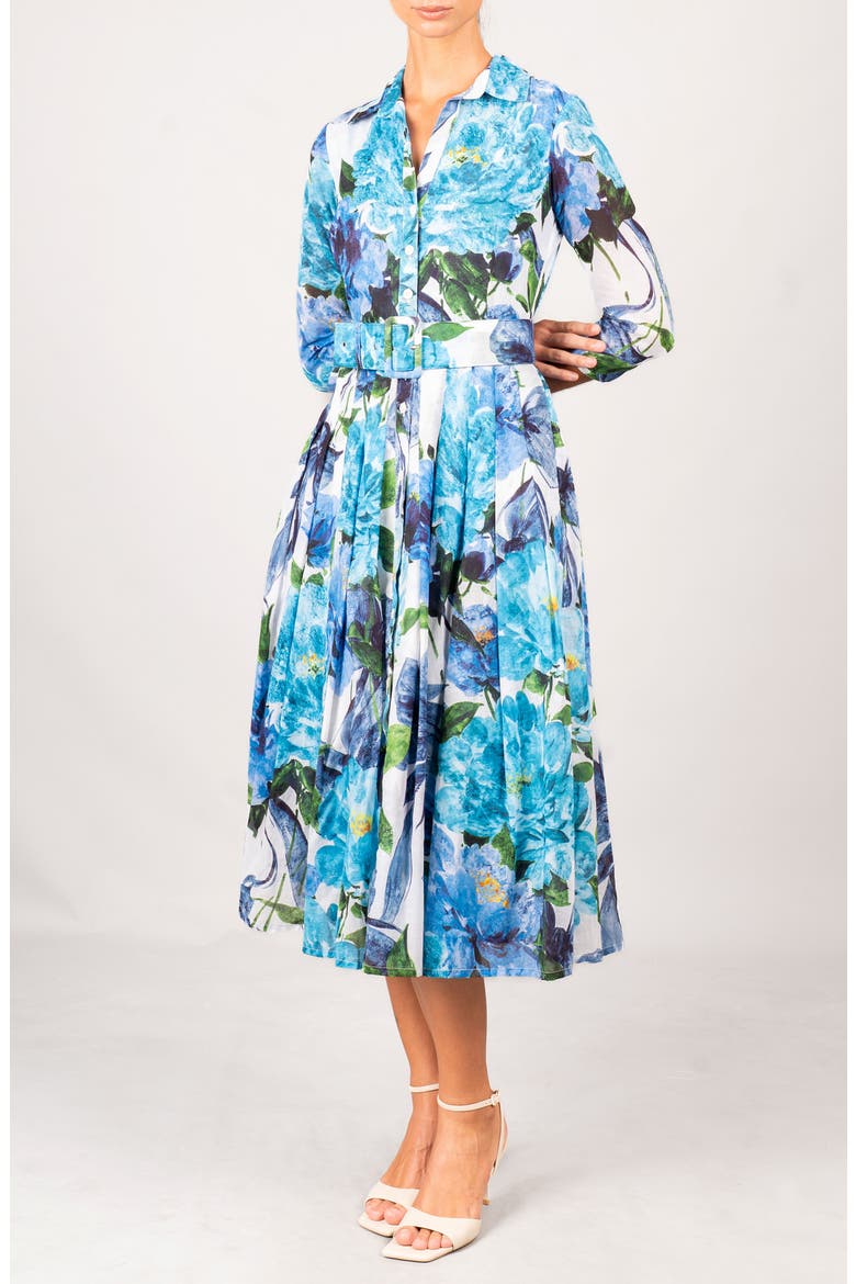 Darby Rose Pleated Midi Shirtdress, Alternate, color, White Blue