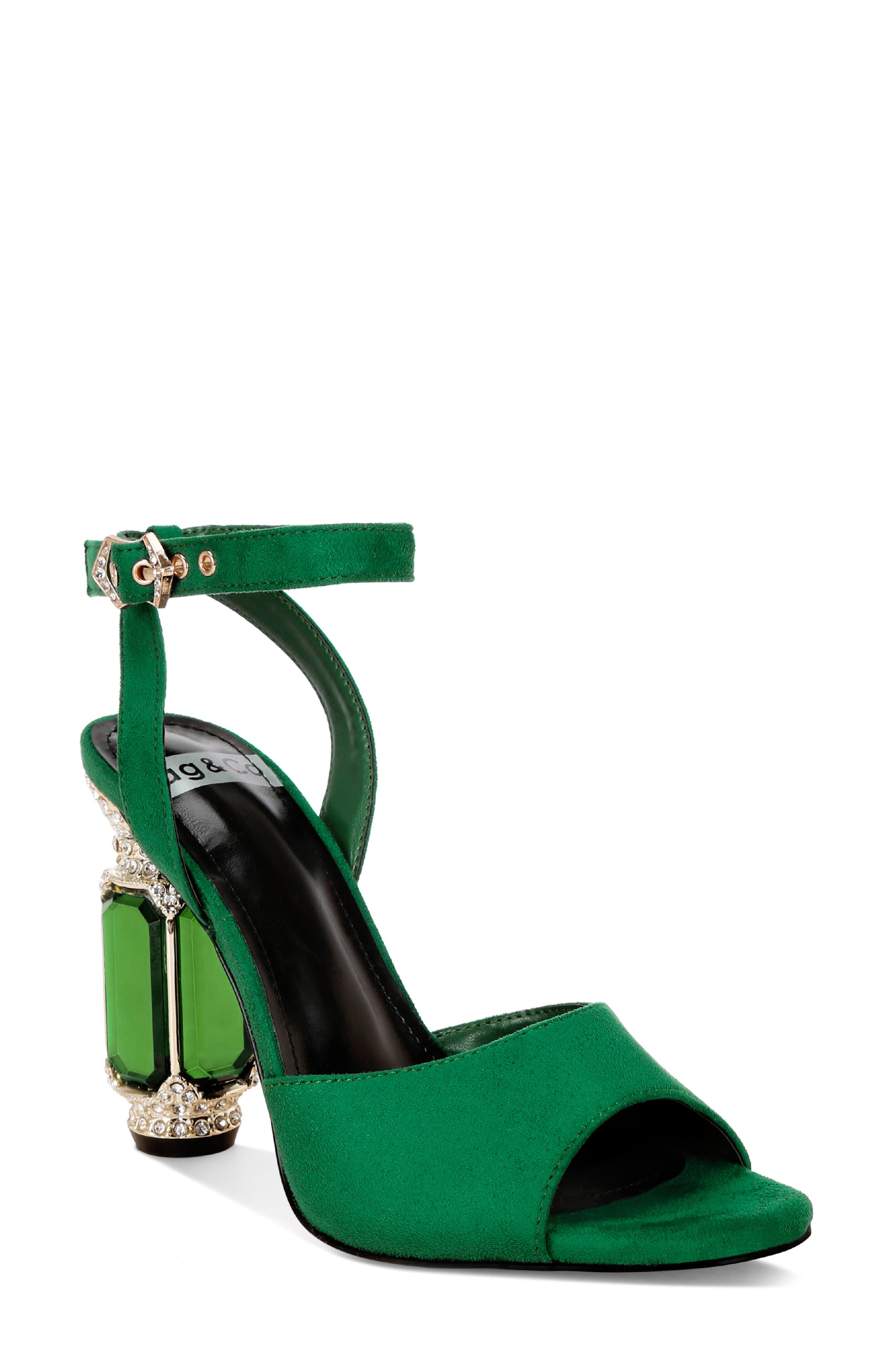 Raome Embellished Heel Sandal, Main, color, GREEN SUEDE