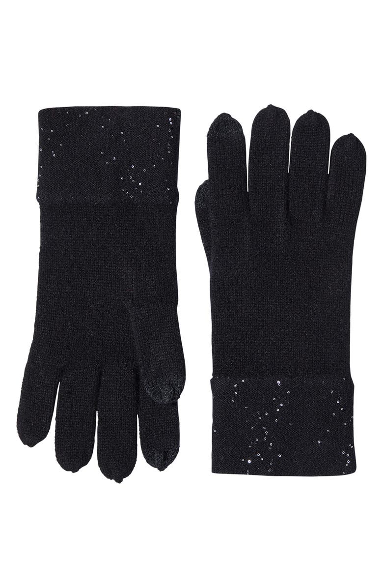 Sofia Cashmere Sequin Cashmere Knit Gloves, Main, color,