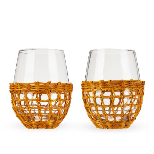 Twine Island Stemless Wine Glasses Set Of 2 In Beige