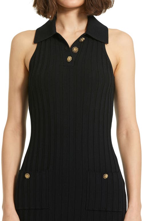 Mac Duggal Rib Knit Collared Sleeveless Fitted Maxi Dress In Black