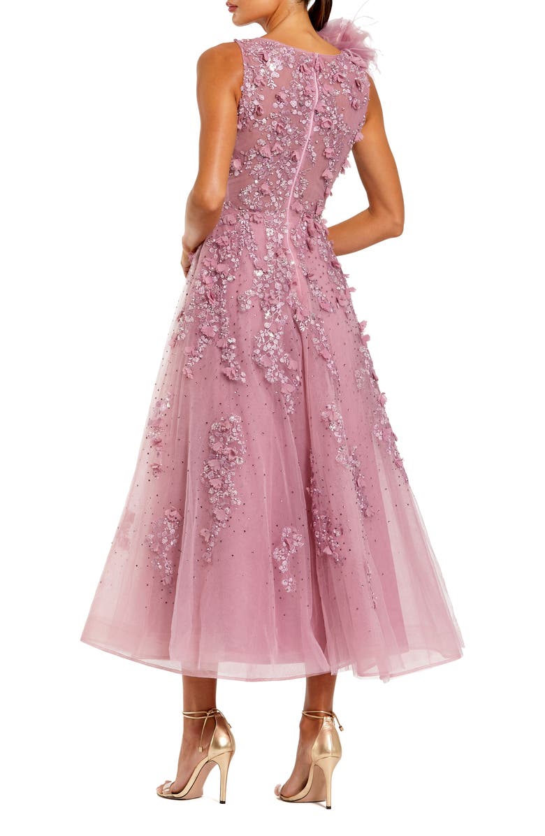 Mac Duggal High Neck Embellished Midi Dress with 3D Flower, Alternate, color, Orchid