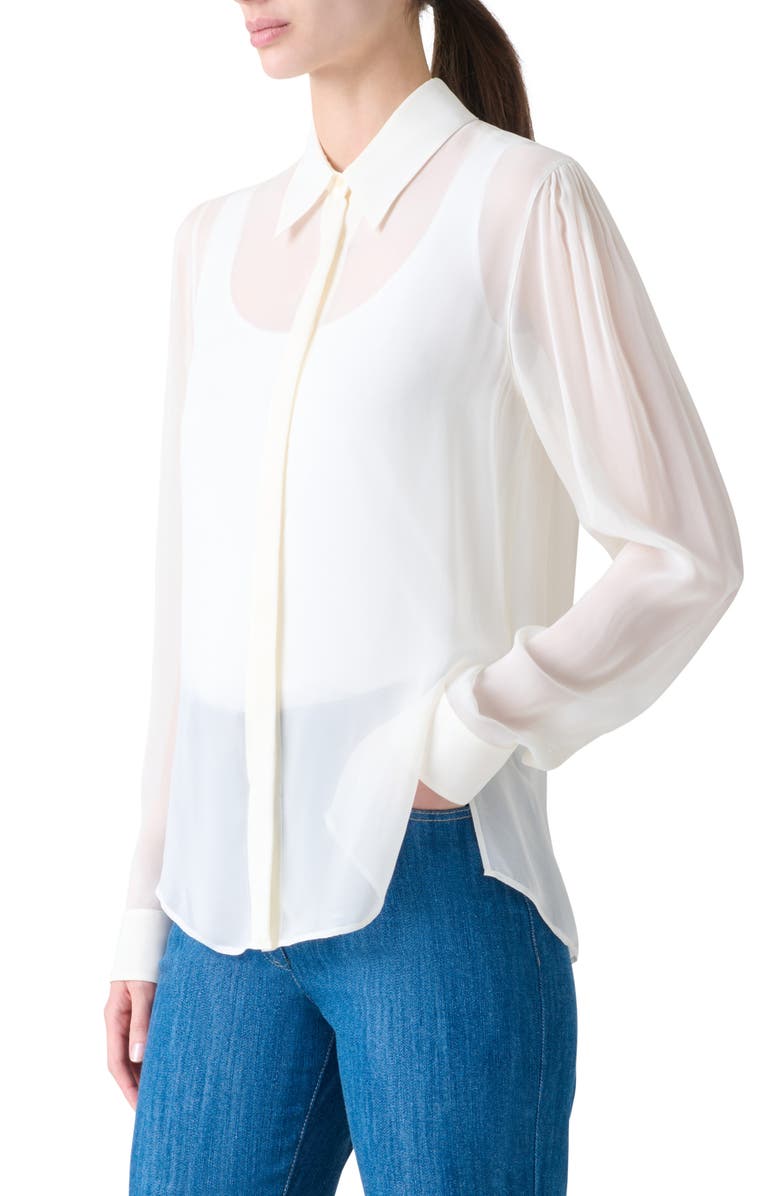 Akris punto Boho Georgette Button-Up Shirt, Alternate, color, Cream