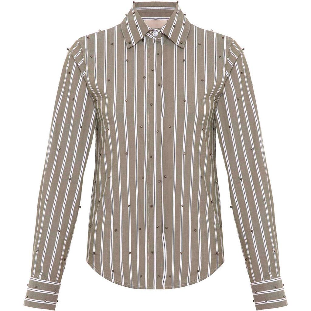 Theo The Label Echo Mix Stripe Pearly Shirt In Brown