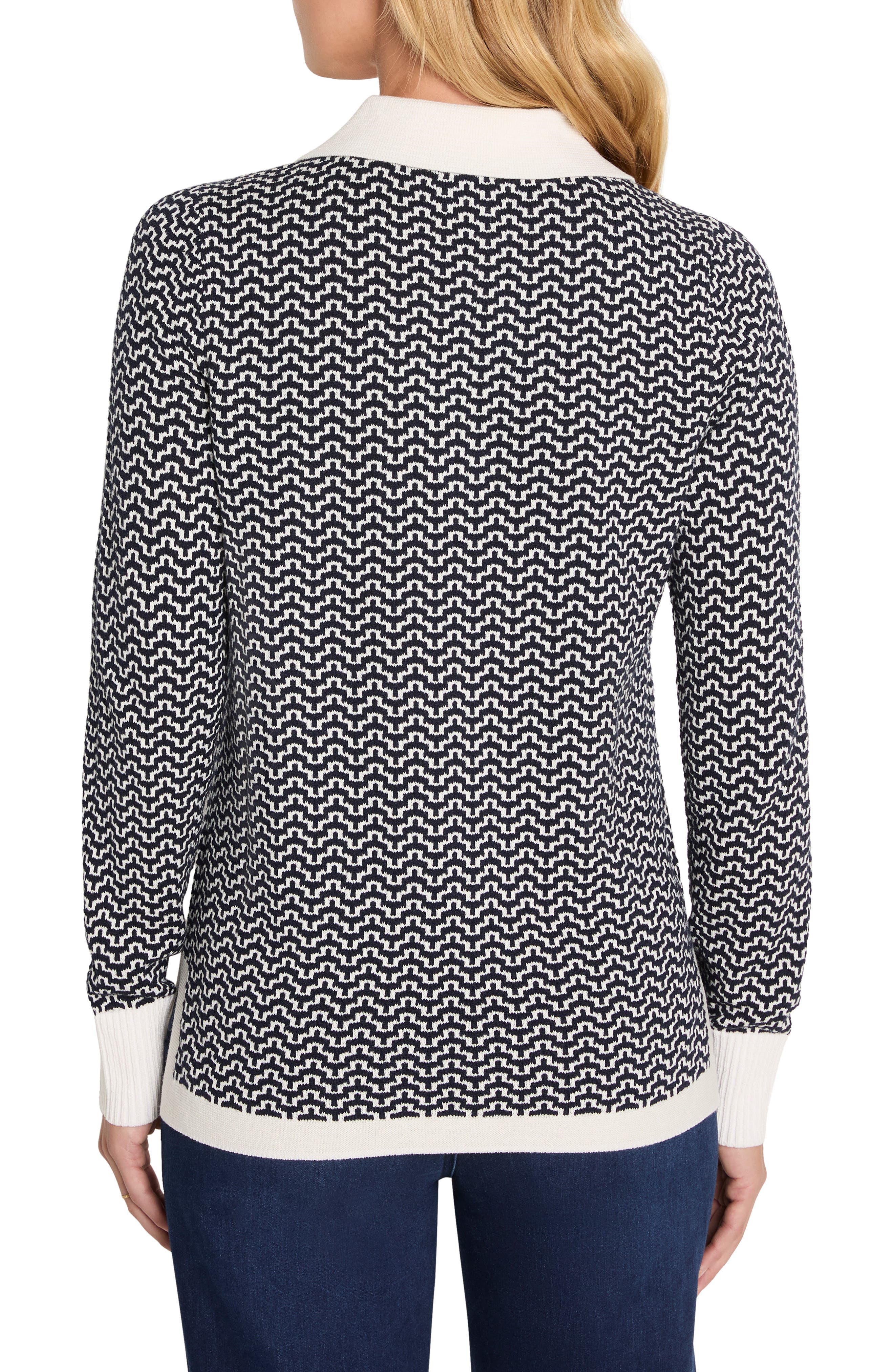 Two-Tone Jacquard Cotton Blend Sweater - image 2