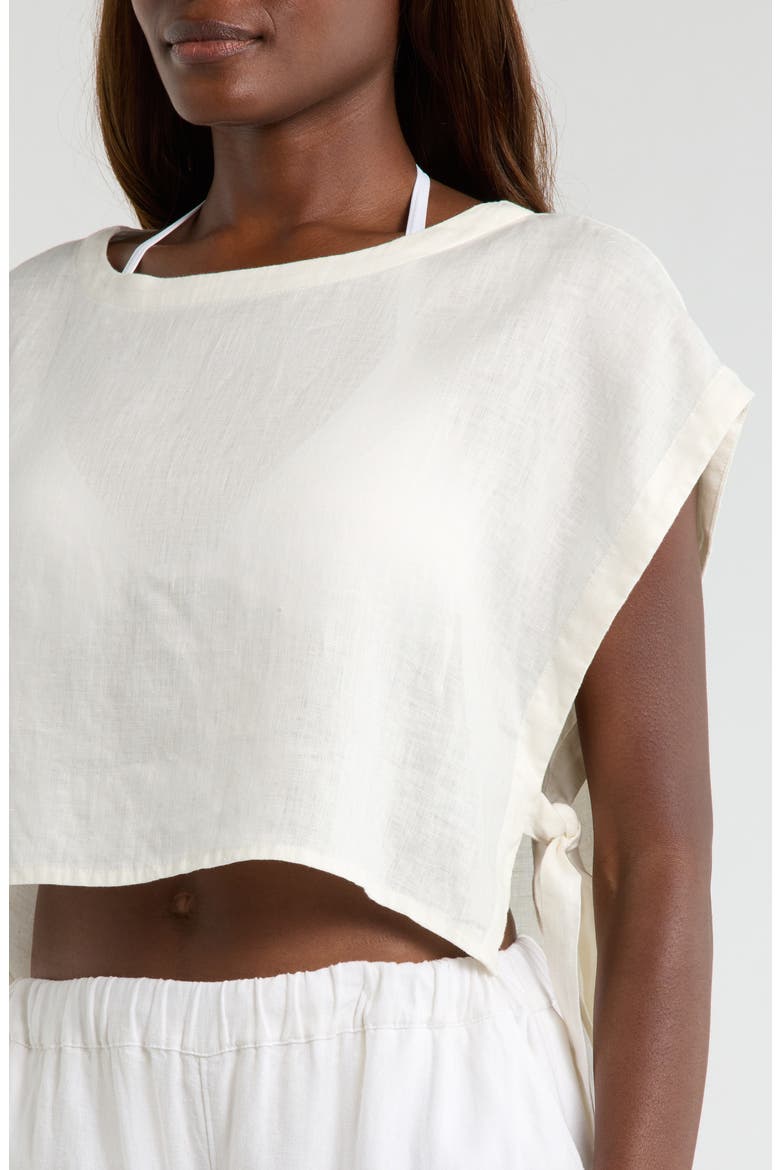 Cropped Linen Cover-Up Top, Alternate, color, WHITE